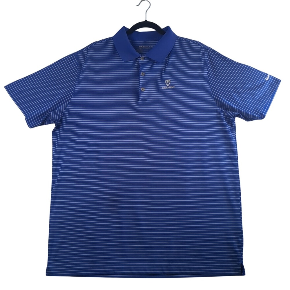 Nike Golf Polo Shirt Mens XL Blue Striped College Fields Dri-Fit Short Sleeve‎